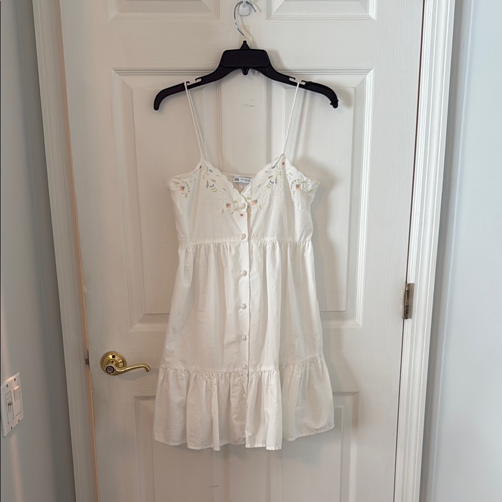 Zara White Floral Button-Down Dress